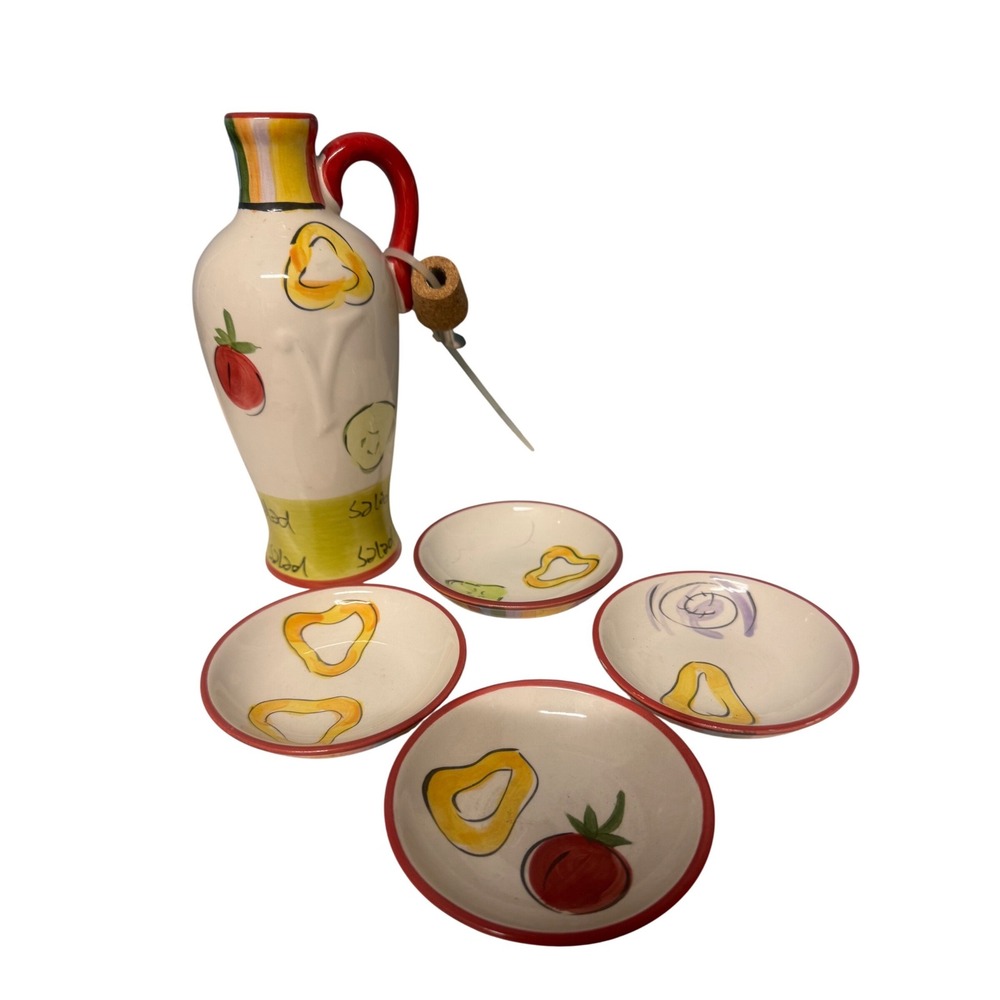 Noble Excellence Salad 101 Ceramic Oil Cruet and 4 Dipping Bowls Set Vegetable